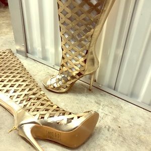 Gold Over the knee cage boots